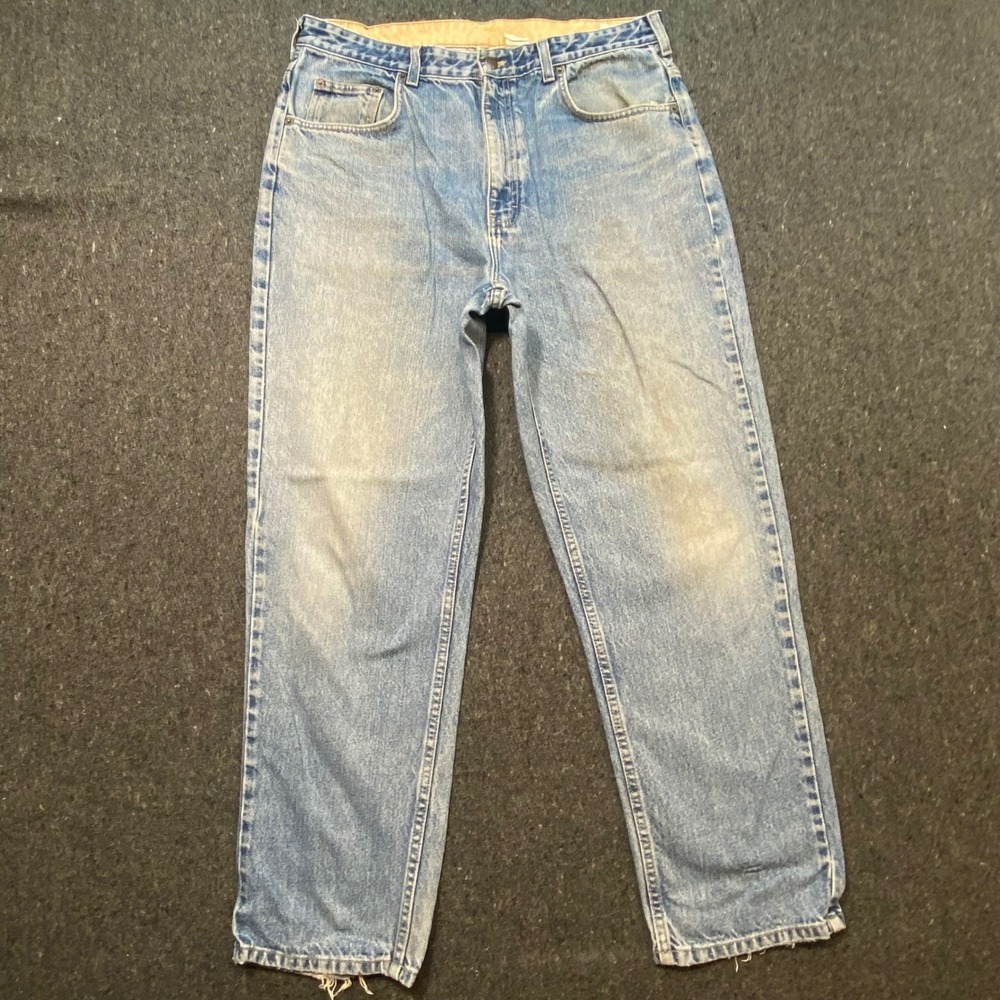 Orvis Gorpcore Mens 36x30‎ Distressed Faded Light Wash Straight Leg Denim Jeans